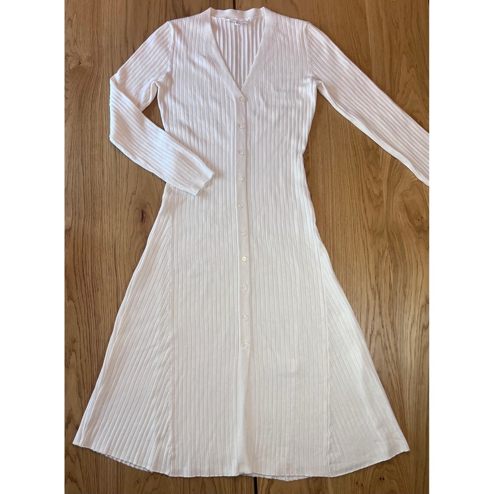 Lucky Brand Ribbed Button Front Midi Dress Womens Medium White Minimalist